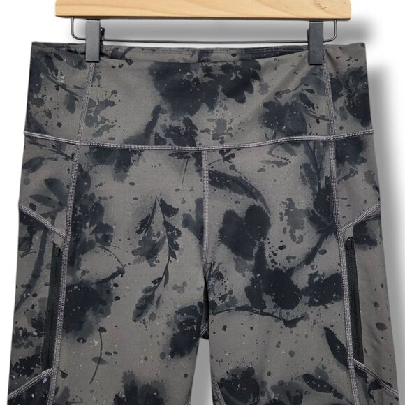 Athleta Ranier Reflective Tight Womens Large PowerLift Compression UPF Floral Bl - Picture 2 of 10